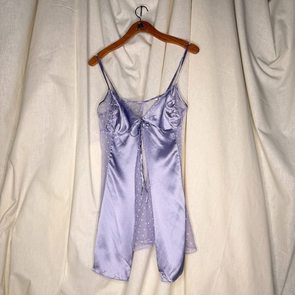 Victoria’s Secret Silk Sheer Babydoll Slip Nightie Chemise M Lavender Vtg Y2K